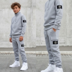 jongens cargo half zip set grijs