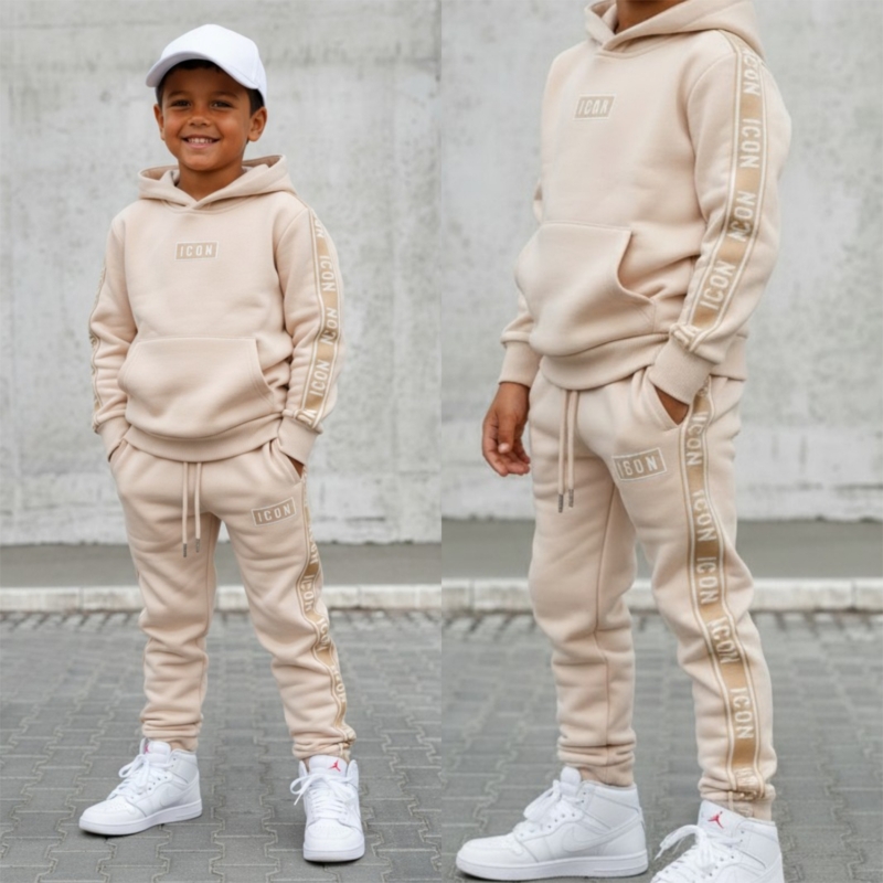 jongens icon hoodie set beige