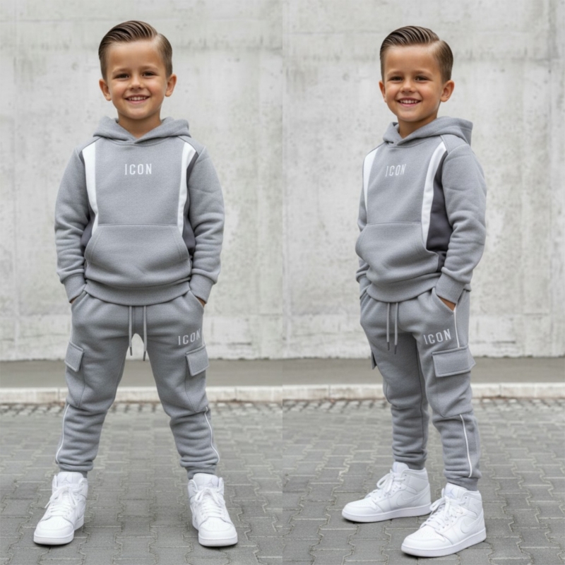 jongens icon urban cargo hoodie set grijs