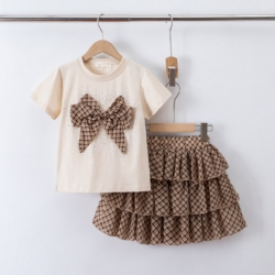 meisjes kleding set beige met rok meisjes kleding set beige met rok