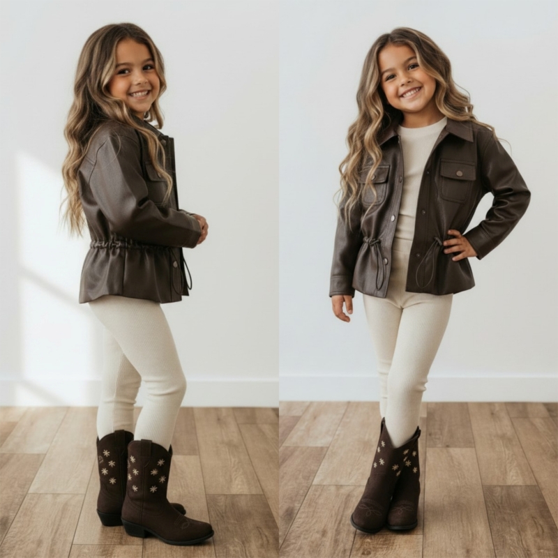meisjes leatherlook jas bruin (2) meisjes leatherlook jas bruin (2)