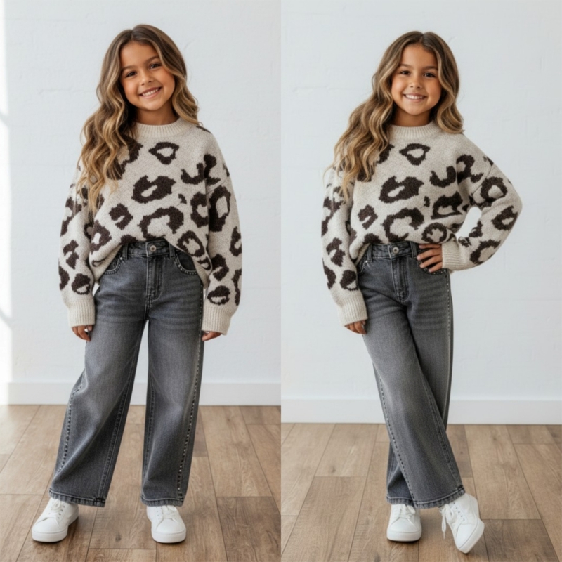 meisjes leopard trui beige meisjes leopard trui beige