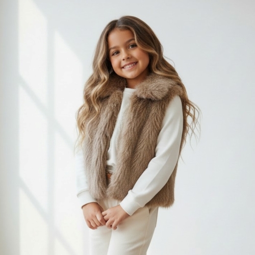 meisjes teddy bodywarmer taupe