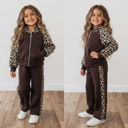 bruine meisjes jogging set panter bruine meisjes jogging set panter