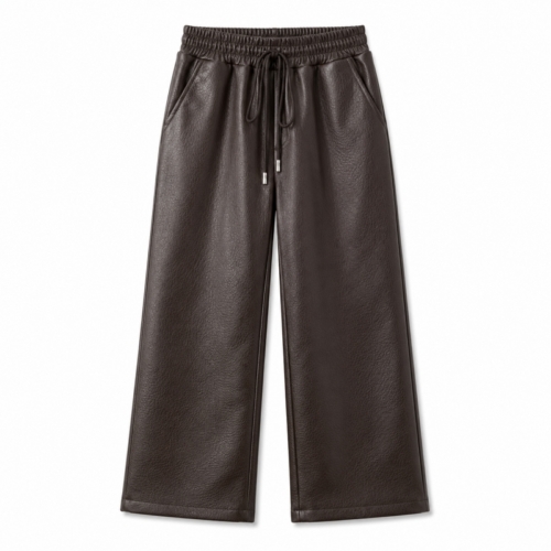 leren broek widefit bruin meisjes