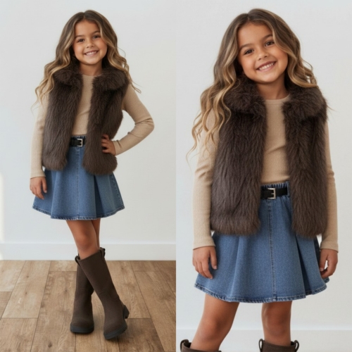 meisjes faux fur gilet bruin