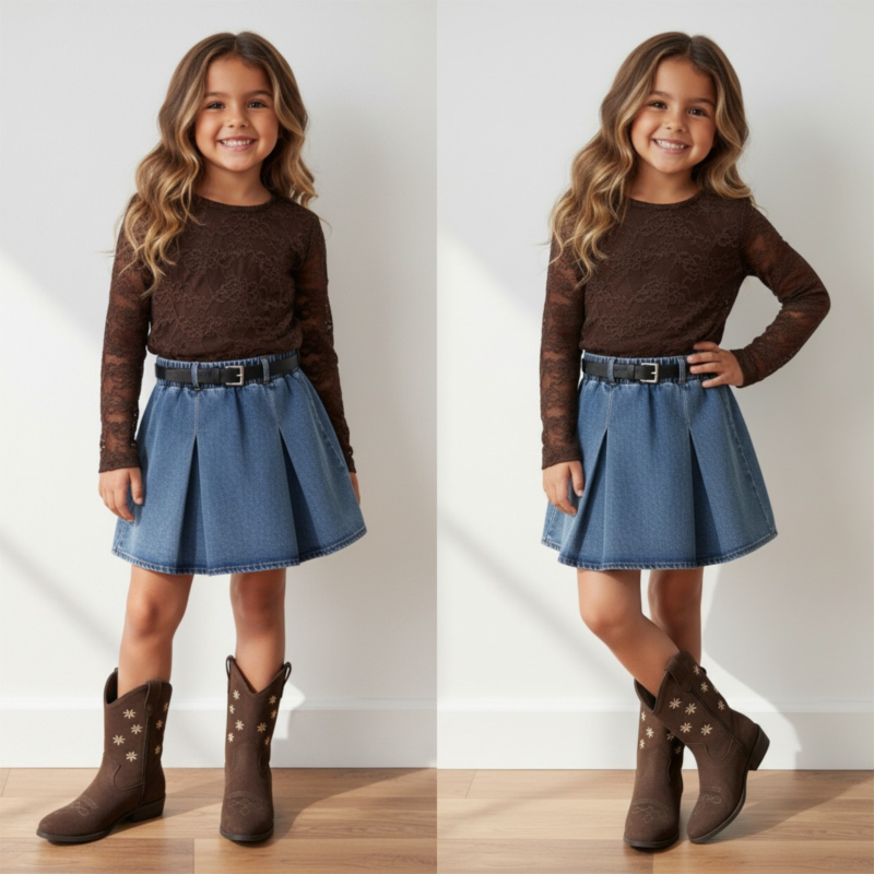 meisjes kanten top bruin