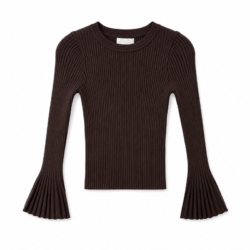 meisjes rib top bruin klokmouwen