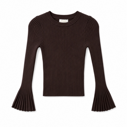 meisjes rib top bruin klokmouwen