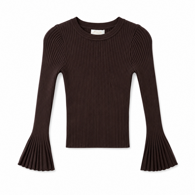 meisjes rib top bruin klokmouwen