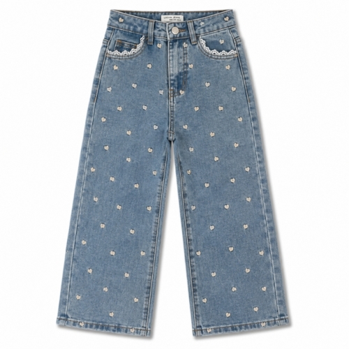 meisjes wide fit jeans blauw met hartjes meisjes wide fit jeans blauw met hartjes
