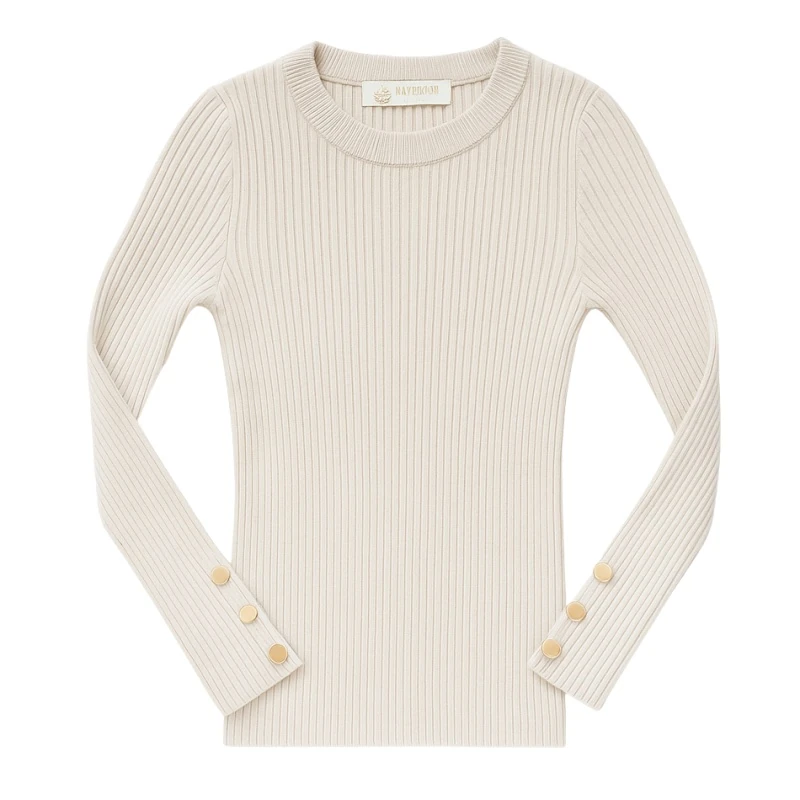 rib button longsleeve beige meisjes