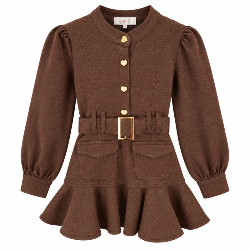 jurk meisjes herfst bruin lange mouwen