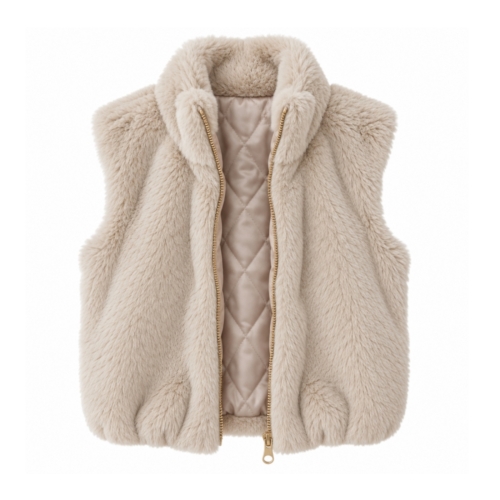 meisjes bodywarmer beige faux fur