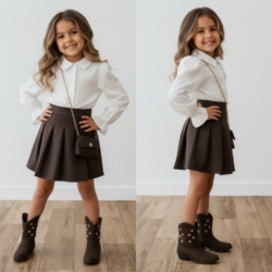 meisjes jurkje bruin met witte blouse
