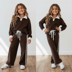 meisjes rib velours set bruin