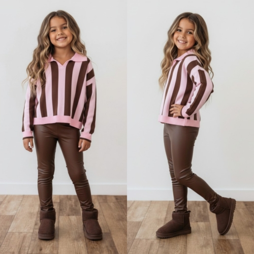 meisjes trui roze bruin gestreept