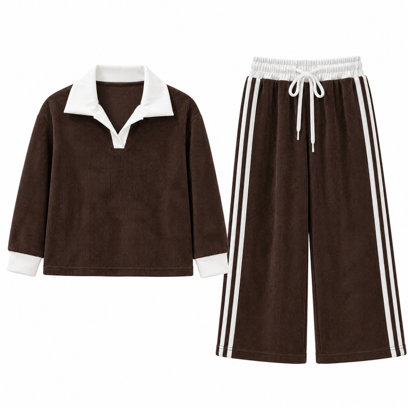 meisjes velours rib set bruin