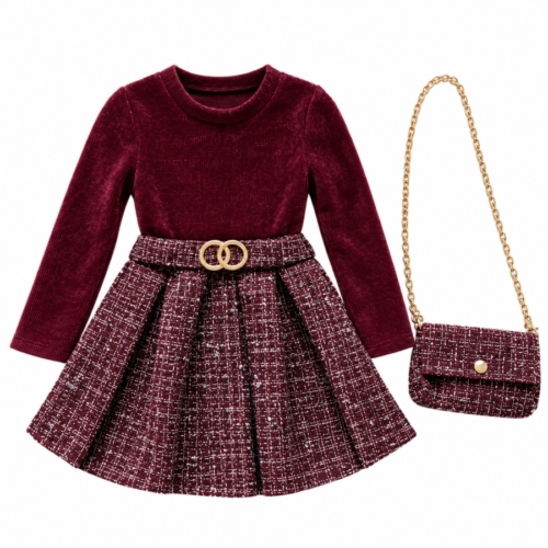 Bordeaux outfitset met tweed en tas Bordeaux outfitset met tweed en tas