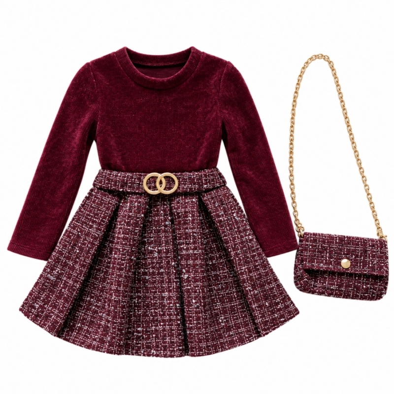 Bordeaux outfitset met tweed en tas Bordeaux outfitset met tweed en tas
