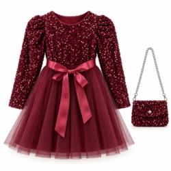 Bordeaux paillettenjurk met handtas Bordeaux paillettenjurk met handtas