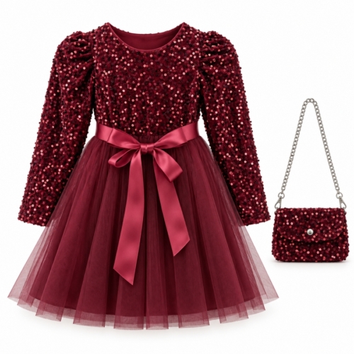 Bordeaux paillettenjurk met handtas Bordeaux paillettenjurk met handtas