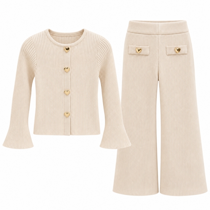Crèmekleurige ribgebreide kinderoutfit