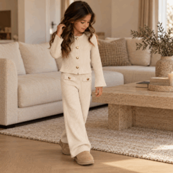 beige rib set meisjes