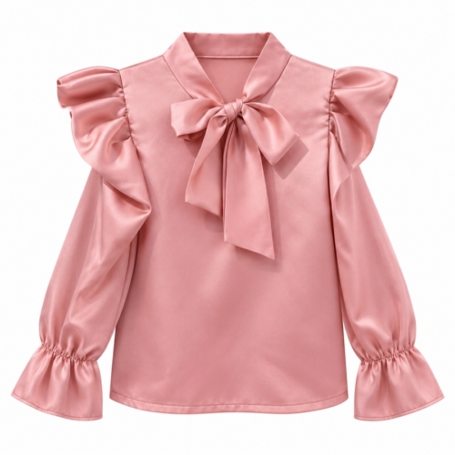 blush roze meisjesblouse met strik