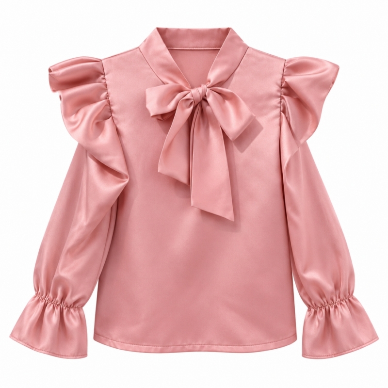 blush roze meisjesblouse met strik